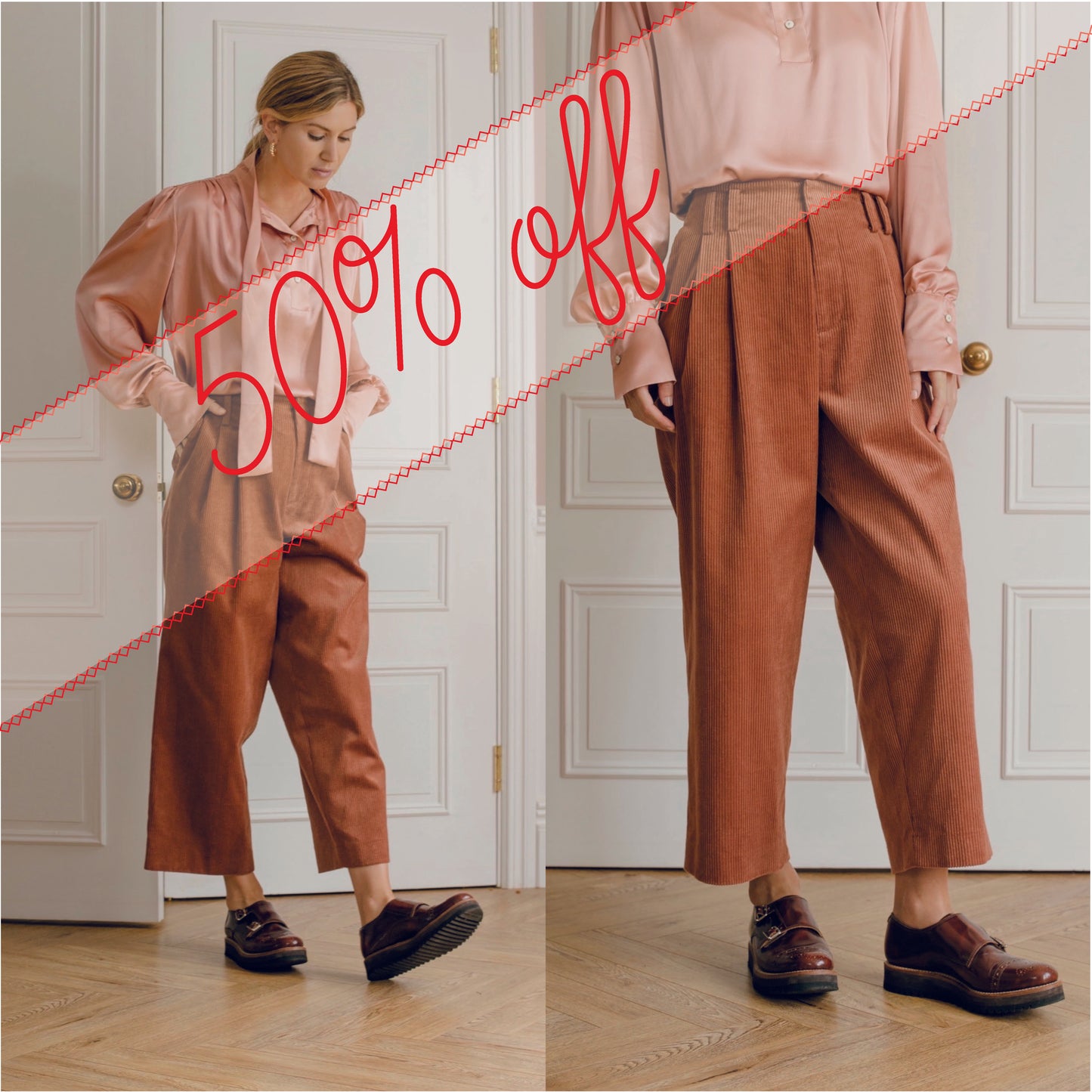 Cordelia cord trousers in deep blush pink - Plum & Belle