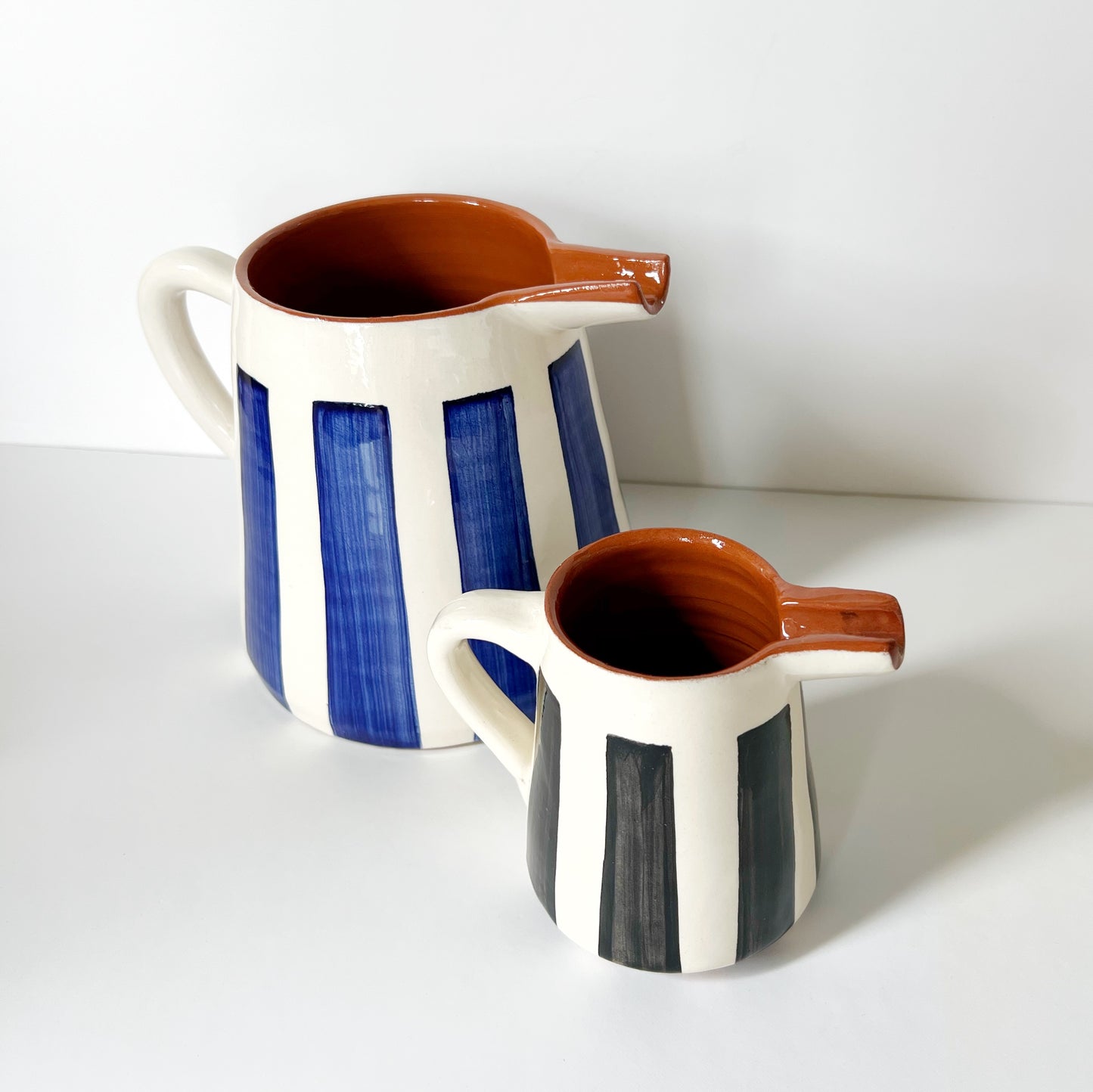 Bold stripe pitcher, blue and white
