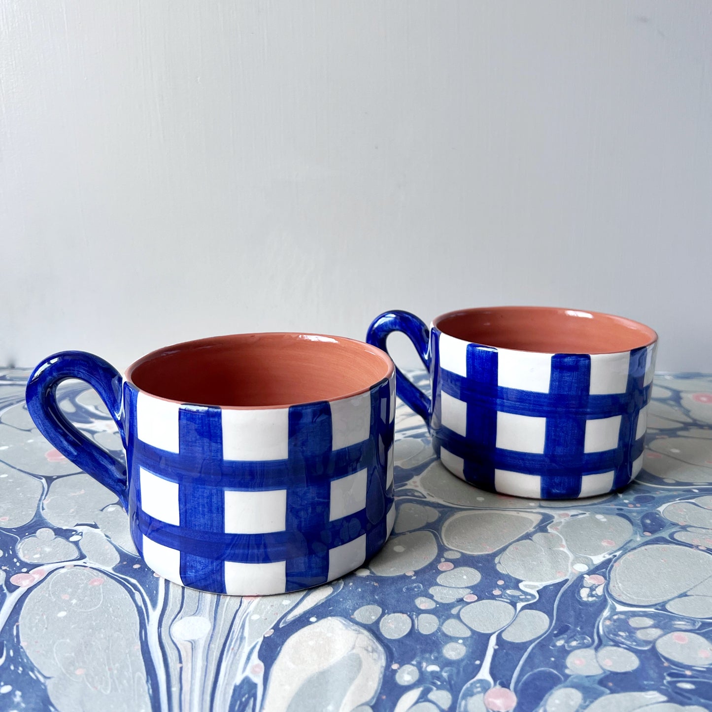 Grid flat mug, blue - Plum & Belle