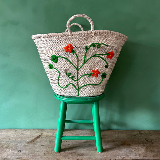 Hand-embroidered Nasturtium market basket - Plum & Belle