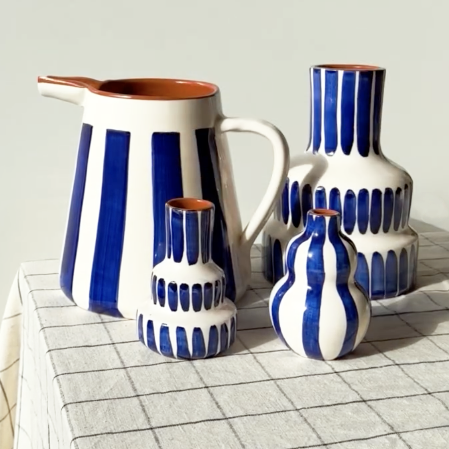 Bold stripe pitcher, blue and white