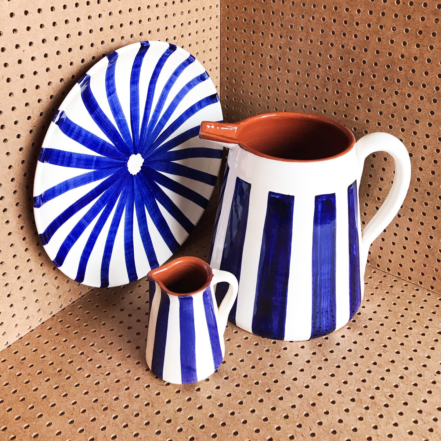 Bold stripe pitcher, blue and white