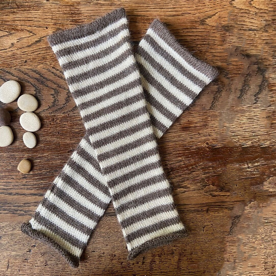 Stripey alpaca fingerless gloves