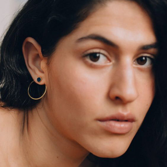 Stud hoop earrings in silver with lapis - Plum & Belle