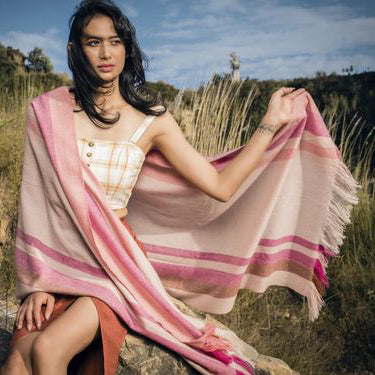Striped cashmere & wool scarf, 'sunset' colourway, Thread Tales - Plum & Belle