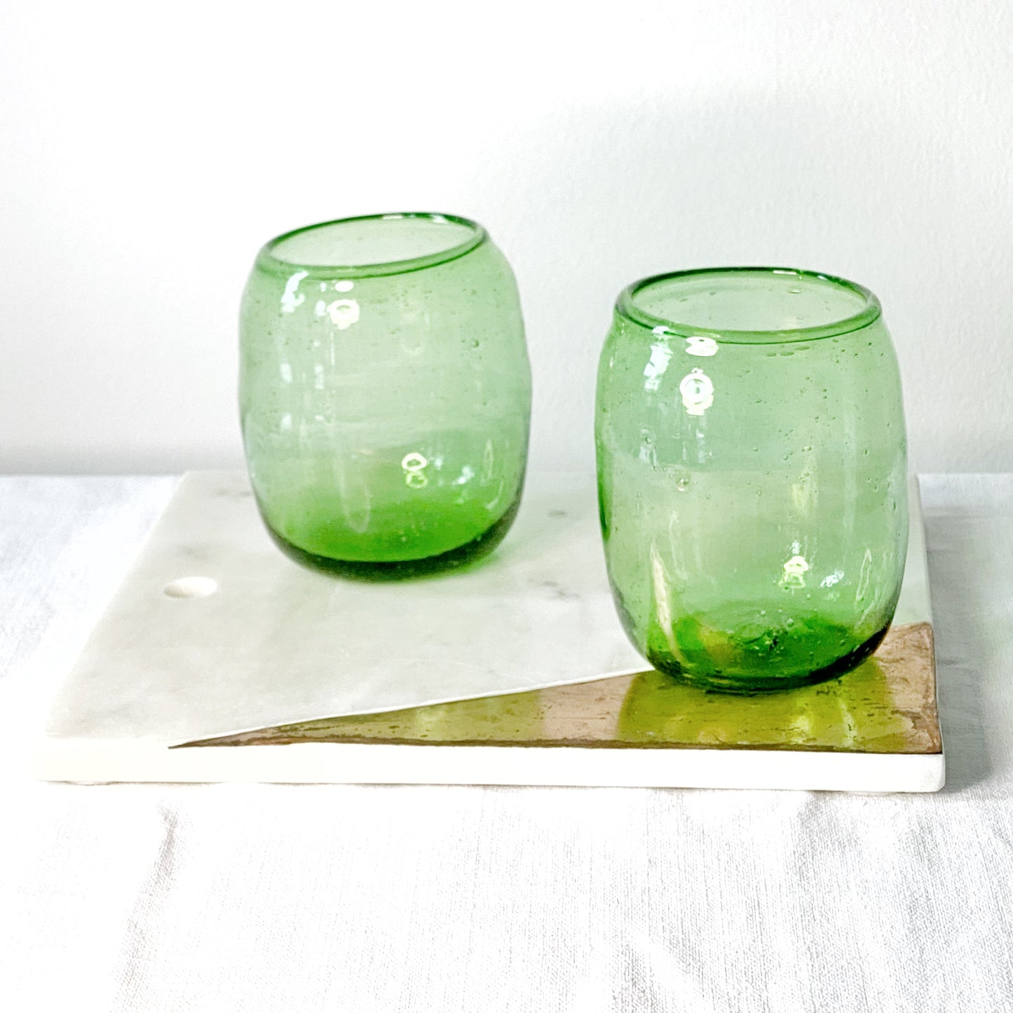 Pair of green colour handblown tumblers - Plum & Belle
