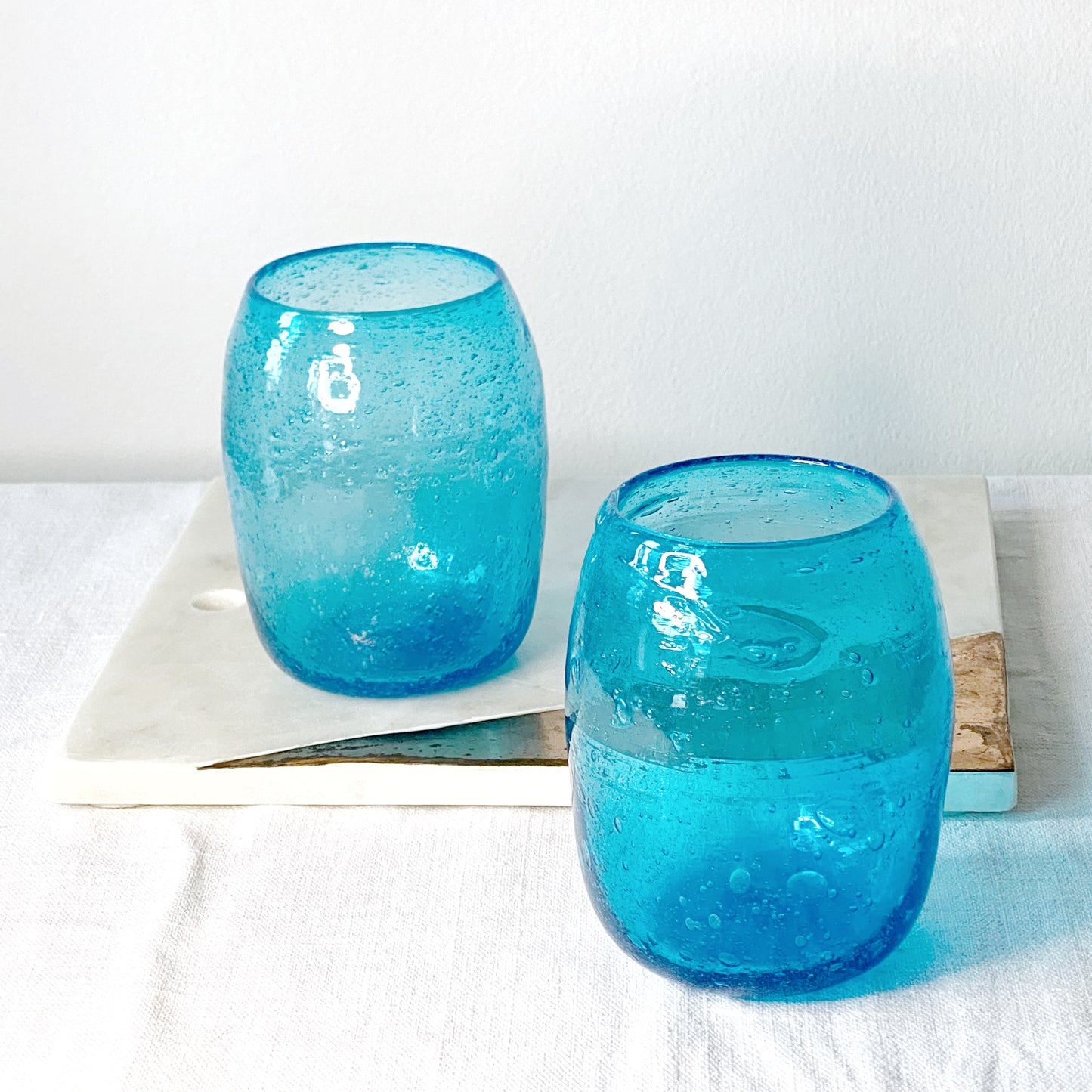 Pair of turquoise colour handblown tumblers Ishkar - Plum & Belle