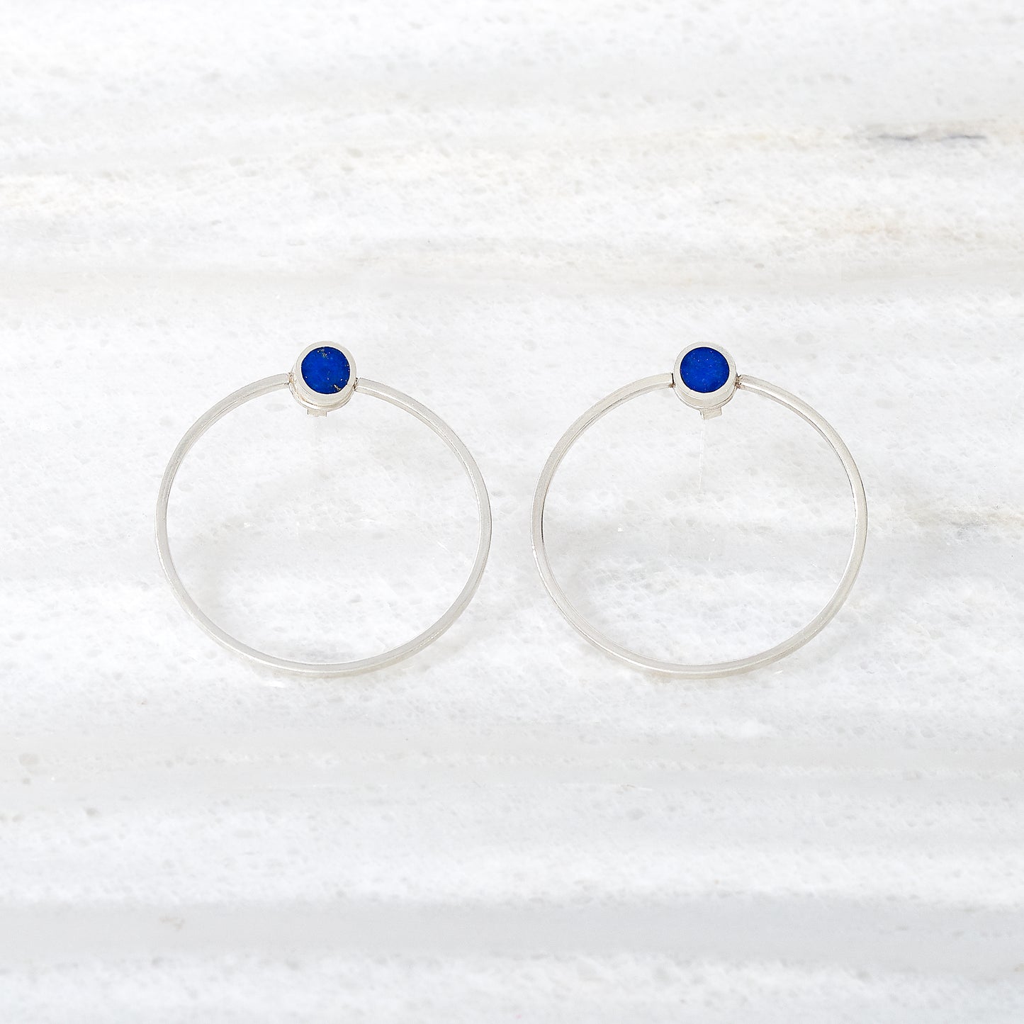 Stud hoop earrings, silver with lapis - Plum & Belle