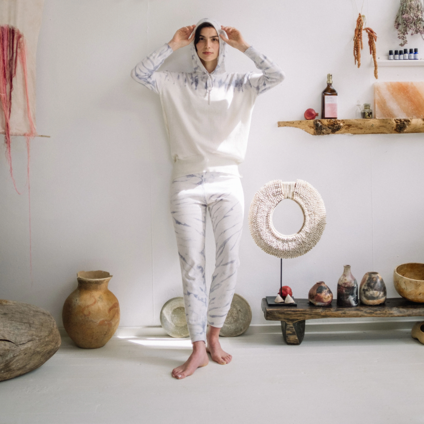 Tie dyed loungewear set, light blue/ivory knitwear Thread Tales