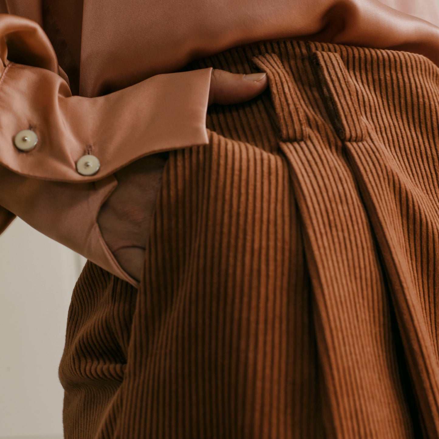 Cordelia cord trousers in deep blush pink, Hill and Headland - Plum & Belle
