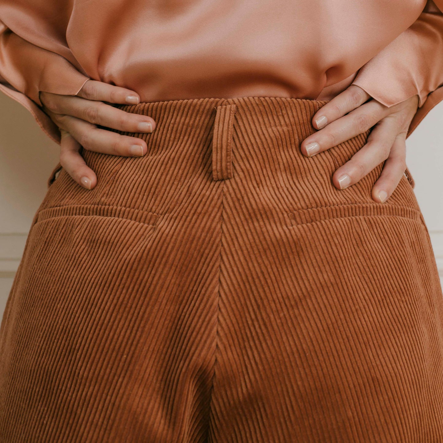 Cordelia cord trousers in deep blush pink, Hill and Headland - Plum & Belle