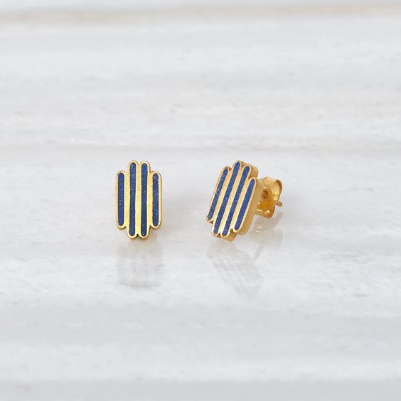 Four Rivers stud earrings, lapis lazuli and gold earrings Ishkar