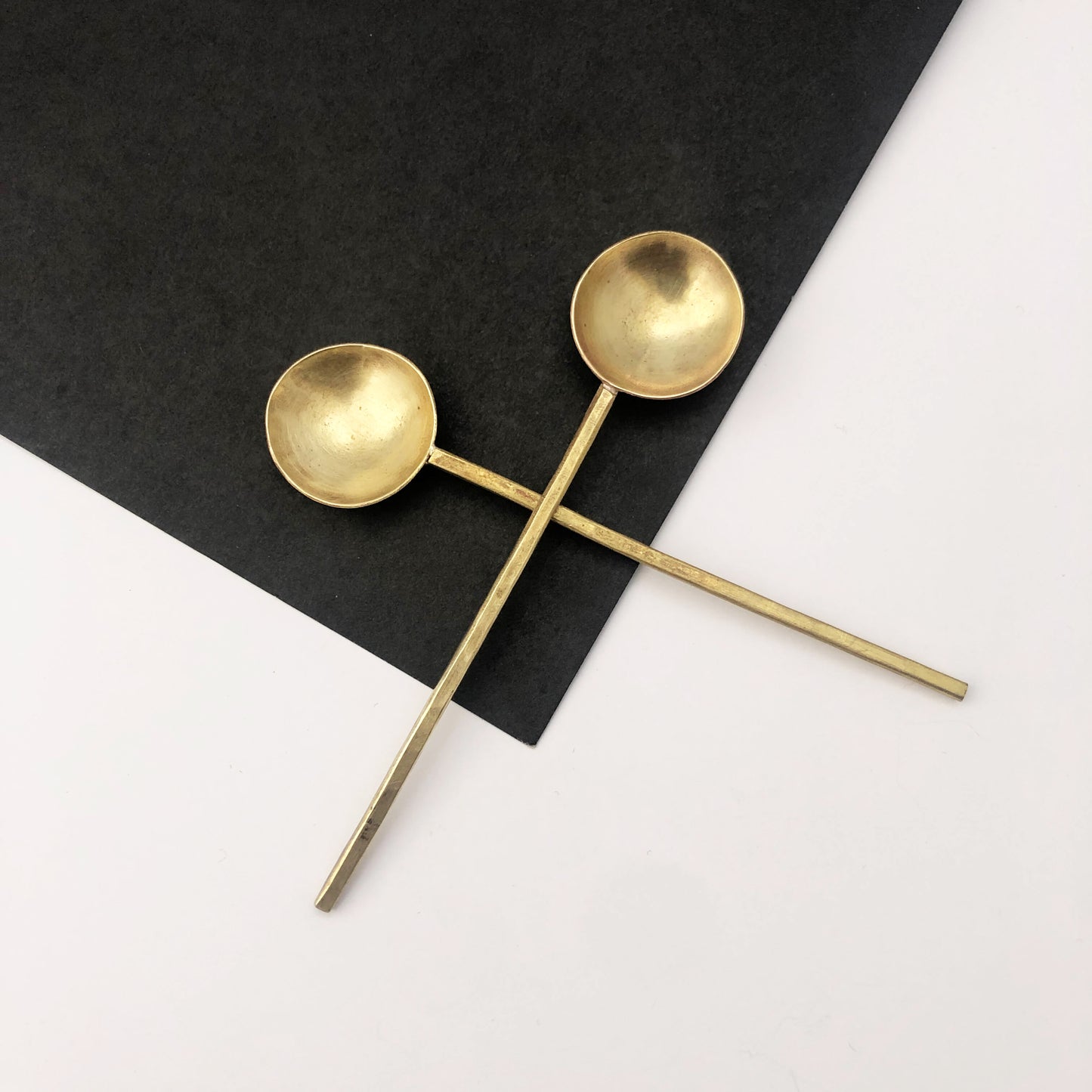 Pair of small handmade brass spoons decorative accessories AngeB Designs