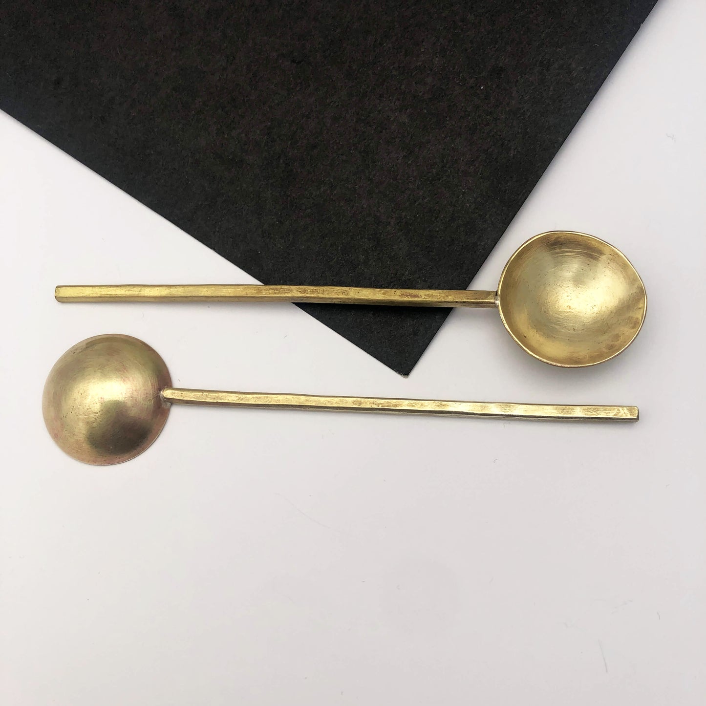 Pair of small handmade brass spoons decorative accessories AngeB Designs