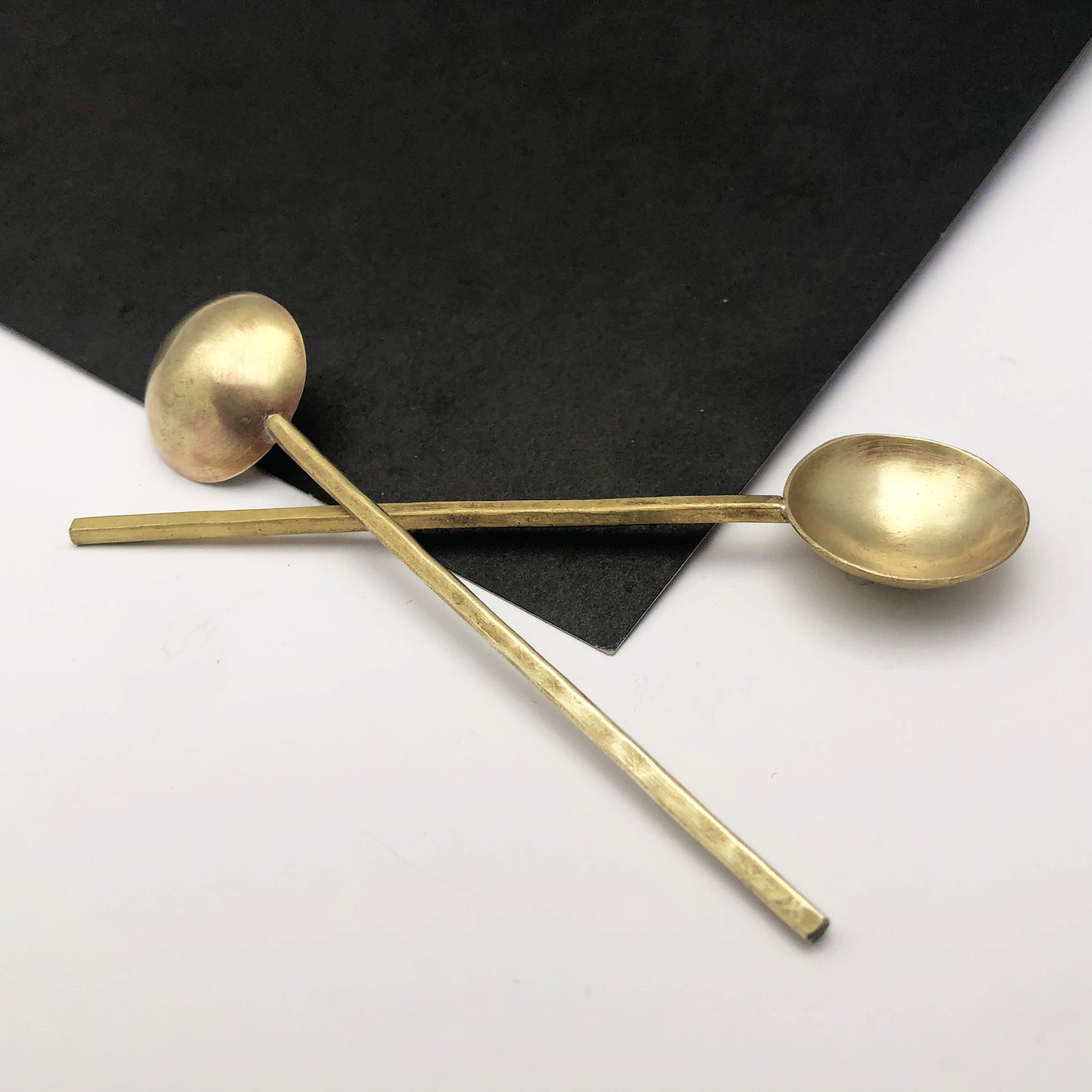 Pair of small handmade brass spoons decorative accessories AngeB Designs