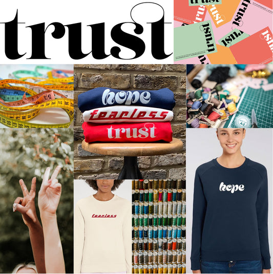 a montage representing Trust London's products and brand aesthetic