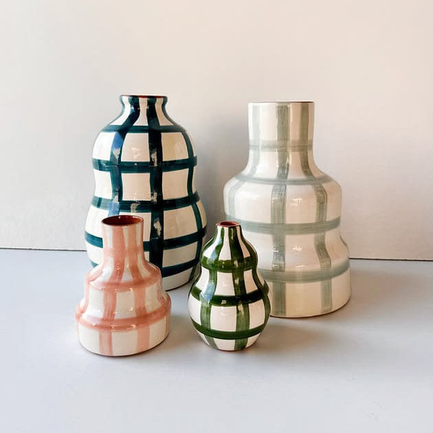Mini terracotta gourd vase, grid - Plum & Belle