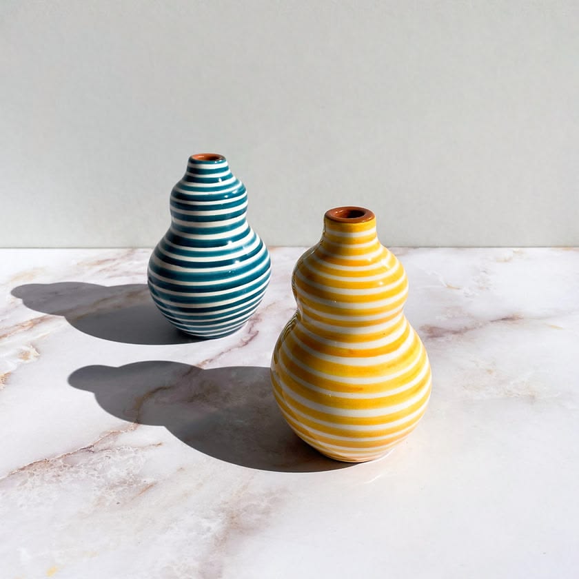 Mini terracotta gourd vase, classic stripe - Plum & Belle