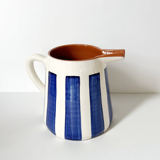 Bold stripe pitcher, blue and white