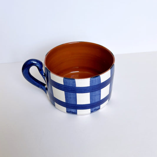 Grid flat mug, blue