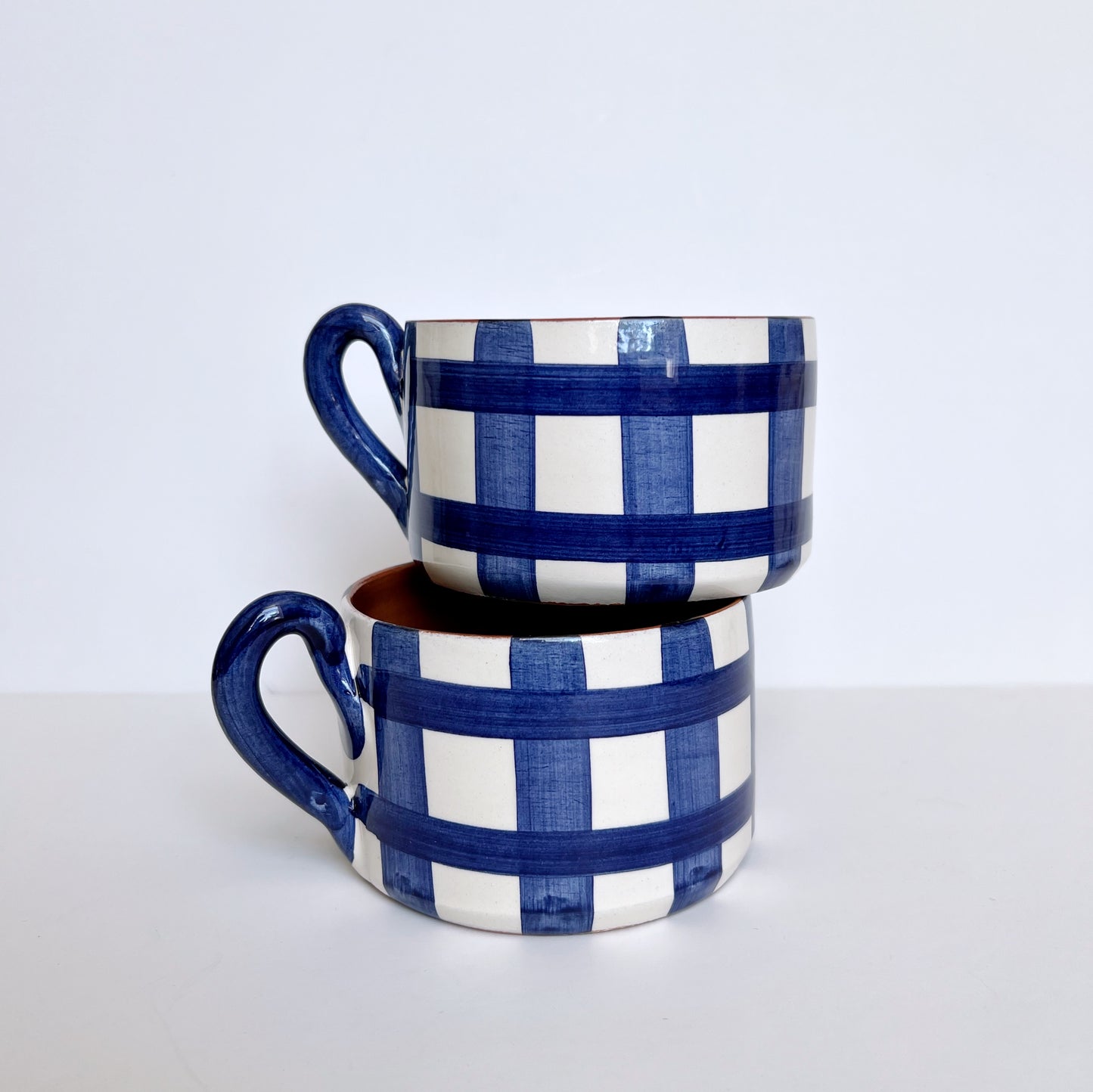 Grid flat mug, blue
