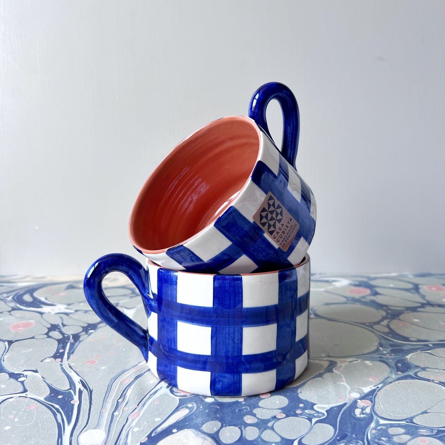 Grid flat mug, blue - Plum & Belle