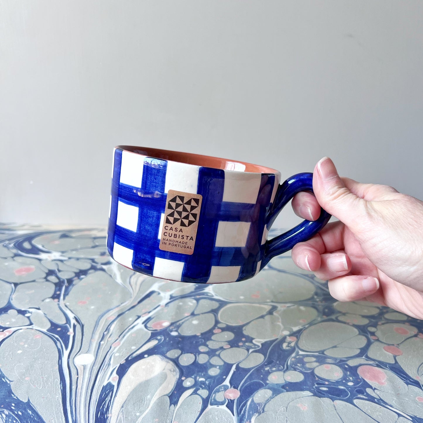 Grid flat mug, blue - Plum & Belle