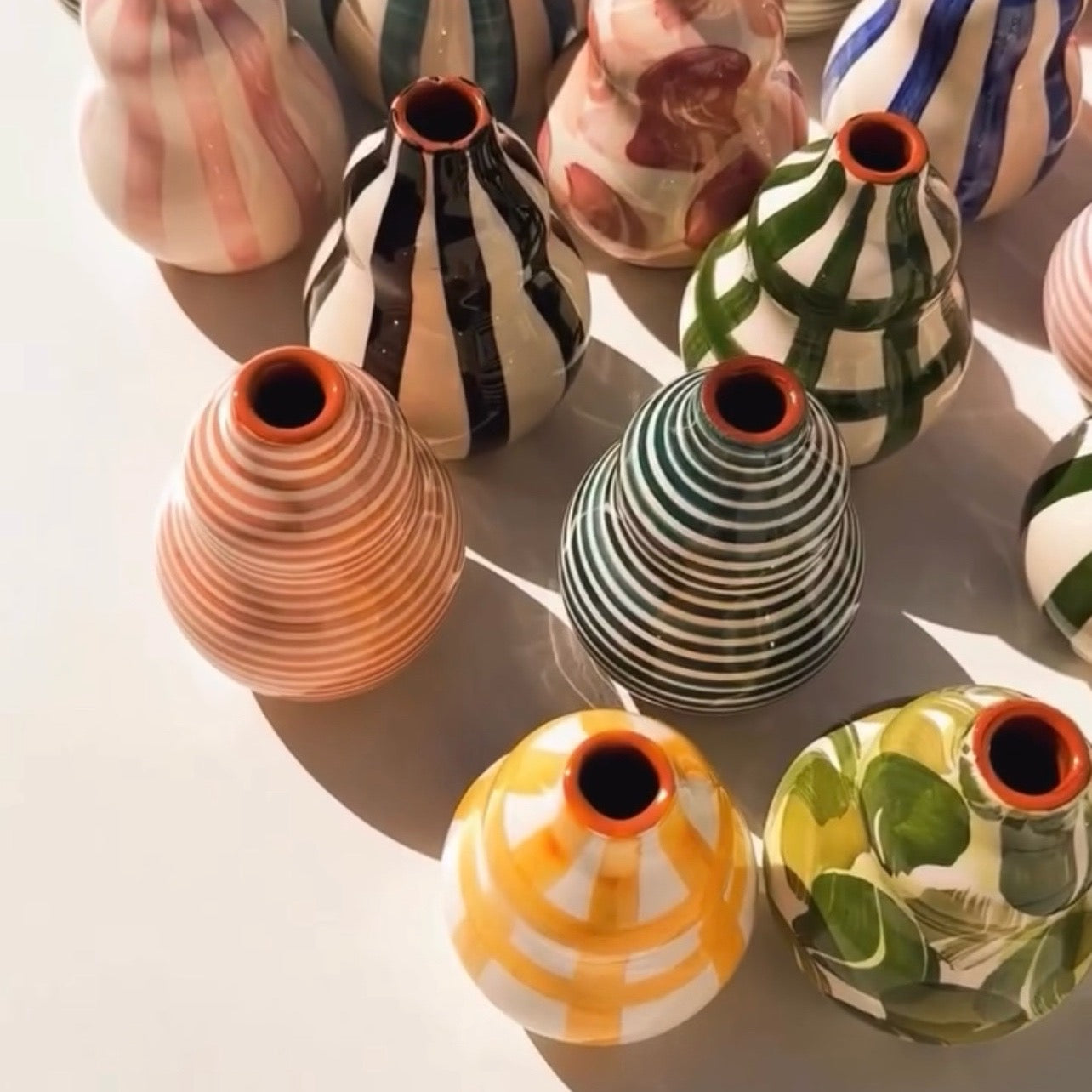 Mini terracotta gourd vase, grid - Plum & Belle