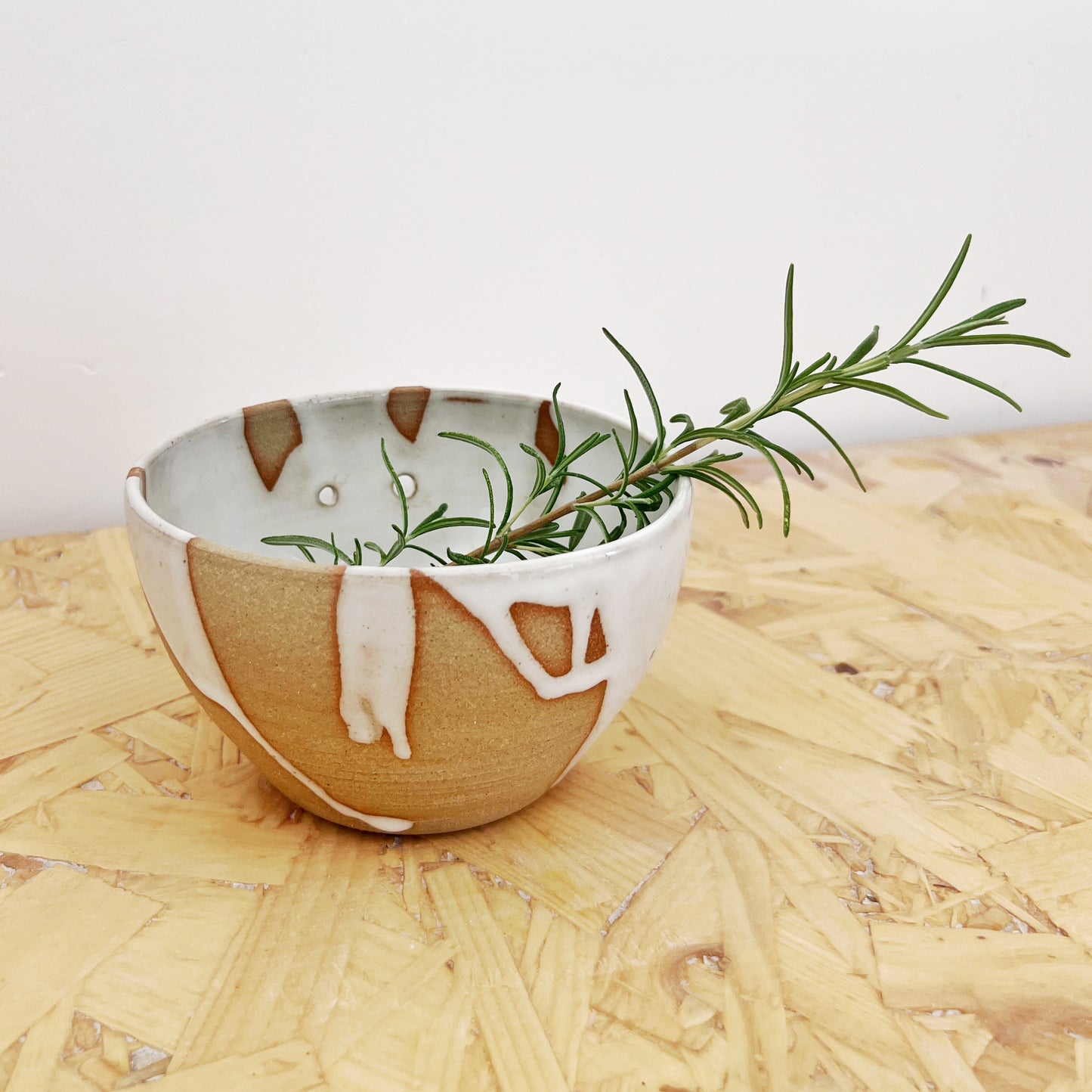 Stoneware herb stripping bowl