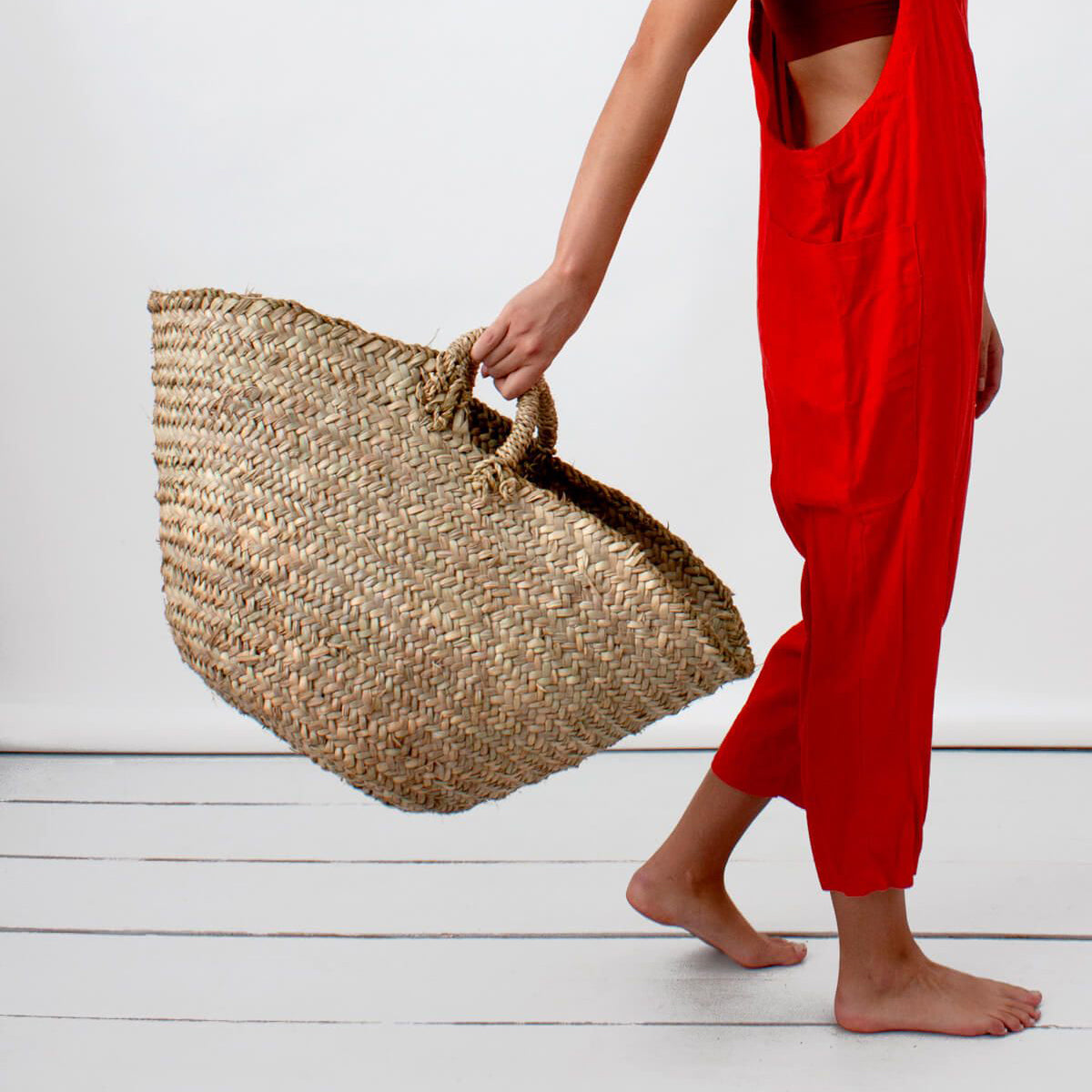 Large palm leaf storage basket
