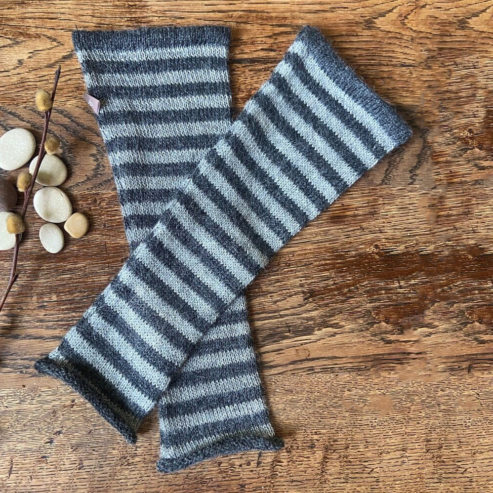 Stripey alpaca fingerless gloves