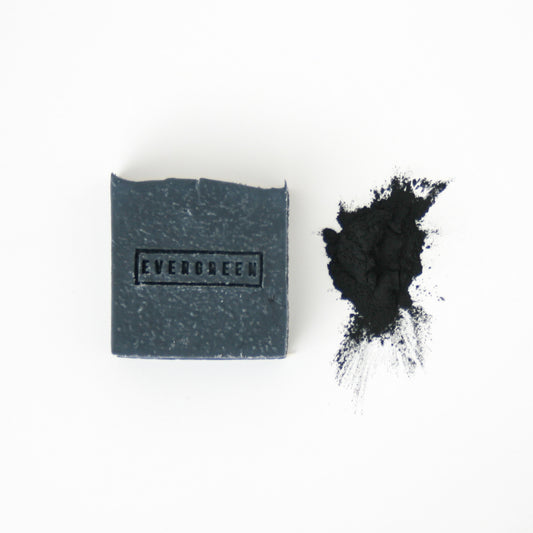 Charcoal, rose and cedarwood natural soap, Evergreen - Plum & Belle