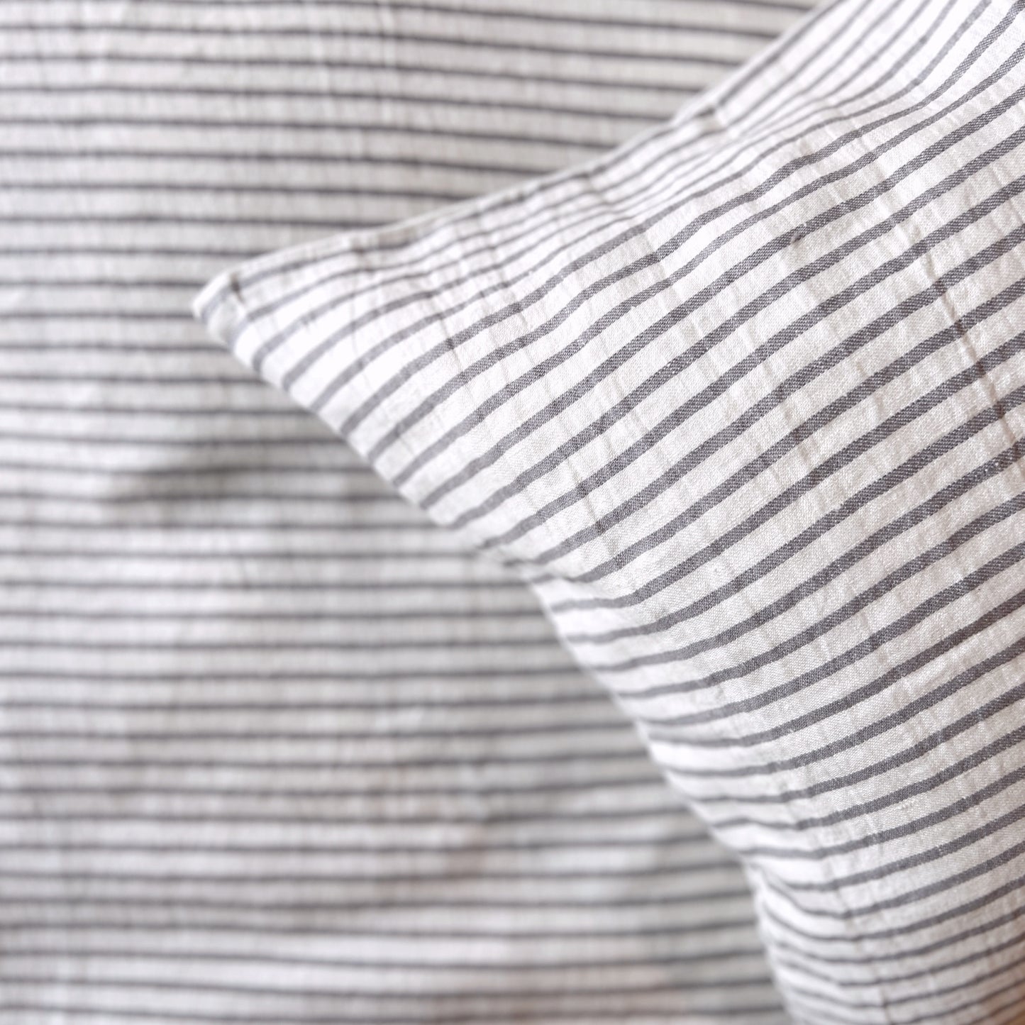 Grey stripe washed linen bedlinen set, kingsize - Plum & Belle