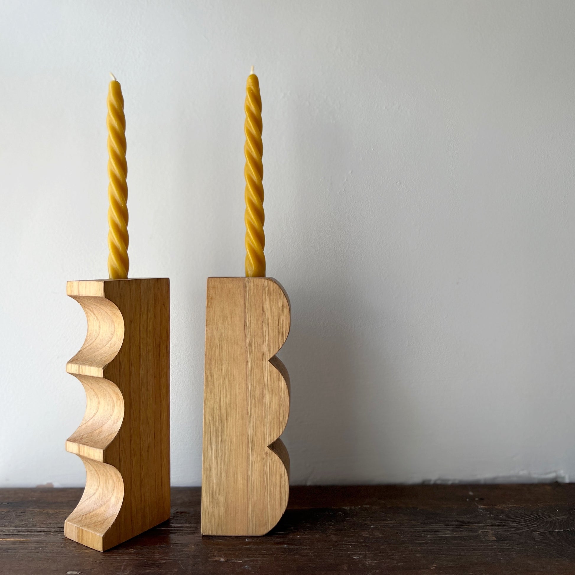 Reverse Bump natural chestnut wood candleholder - Plum & Belle