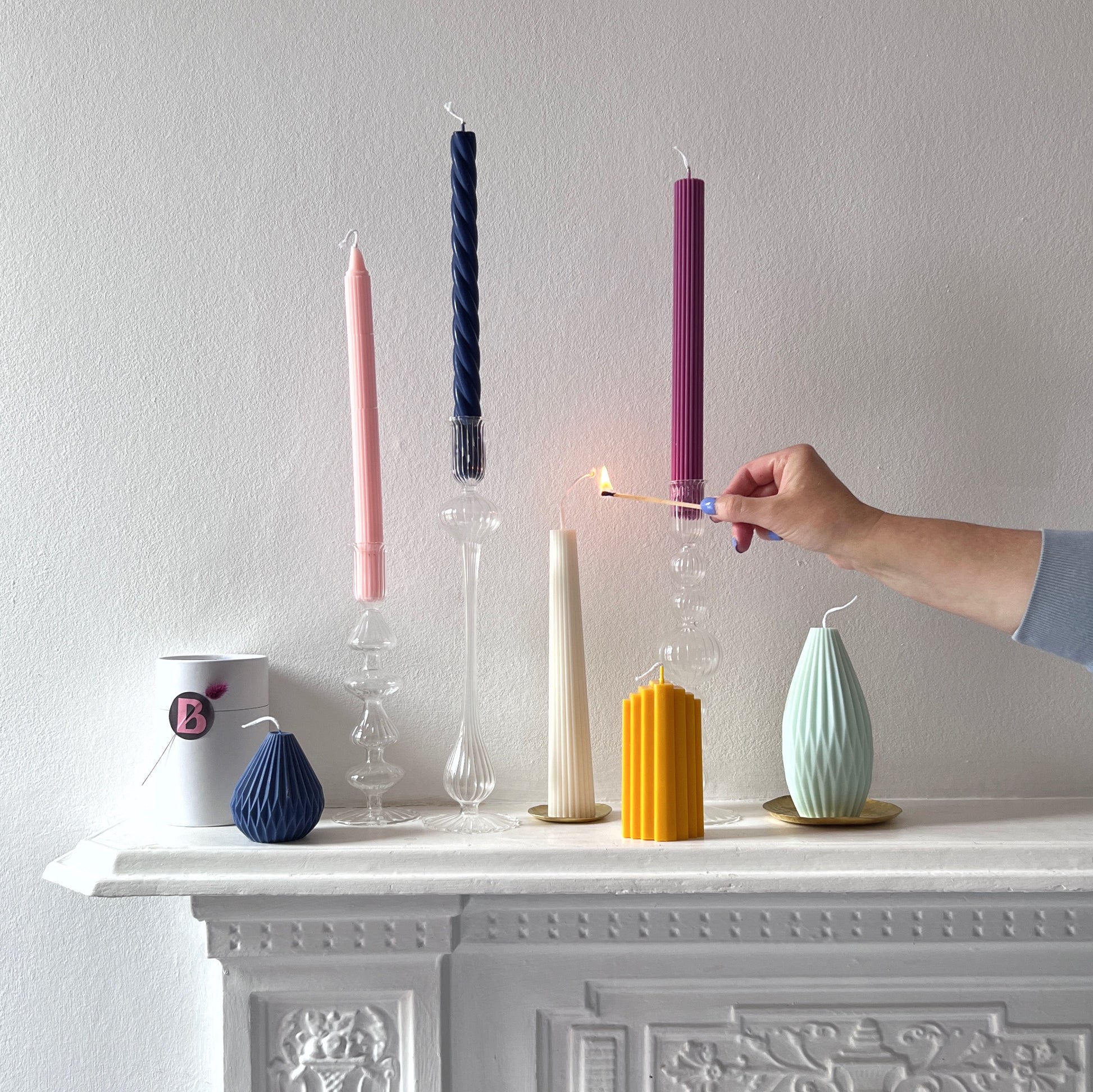 Pair of midnight blue Isla candles Beatrice's Bedroom   