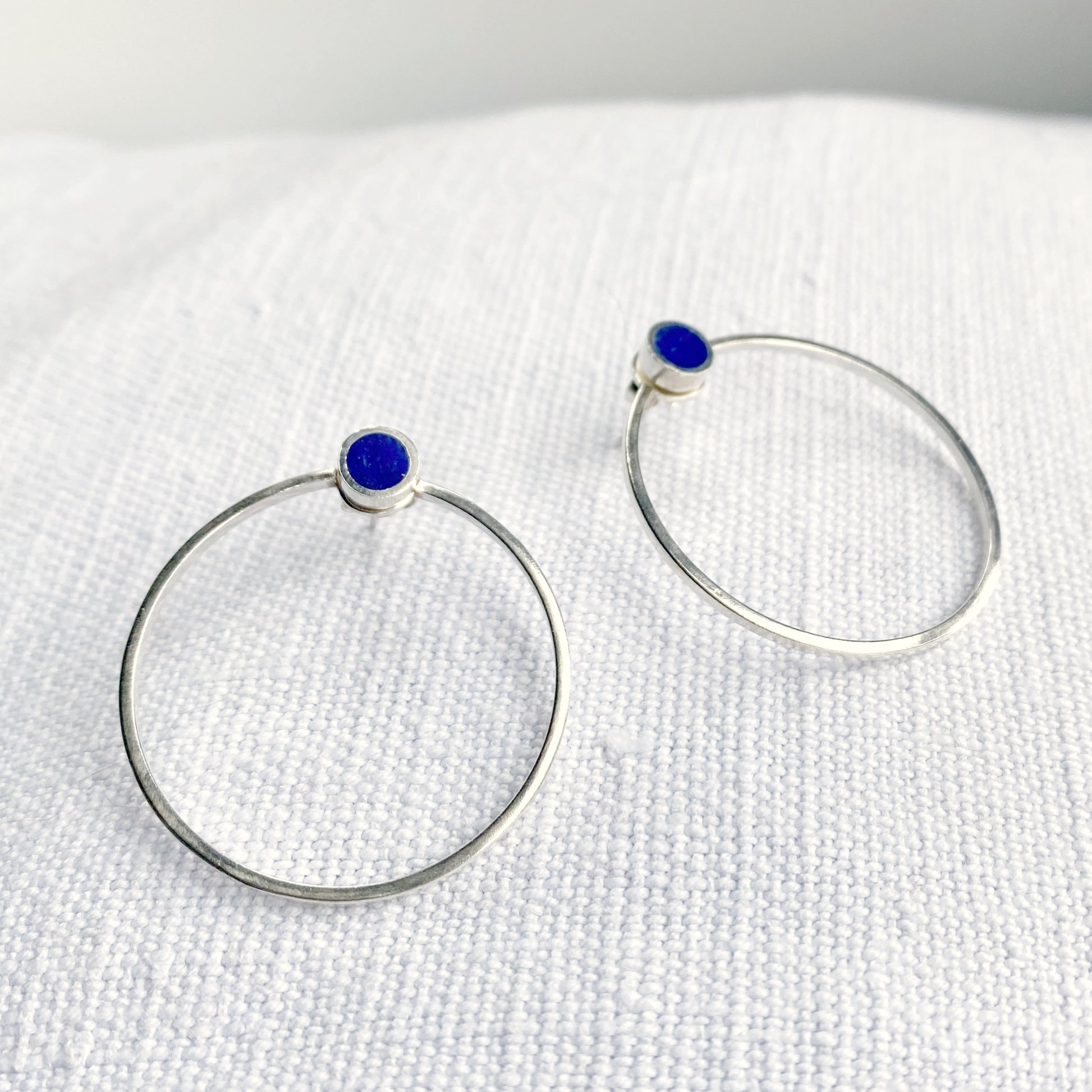 Stud hoop earrings, silver with lapis - Plum & Belle