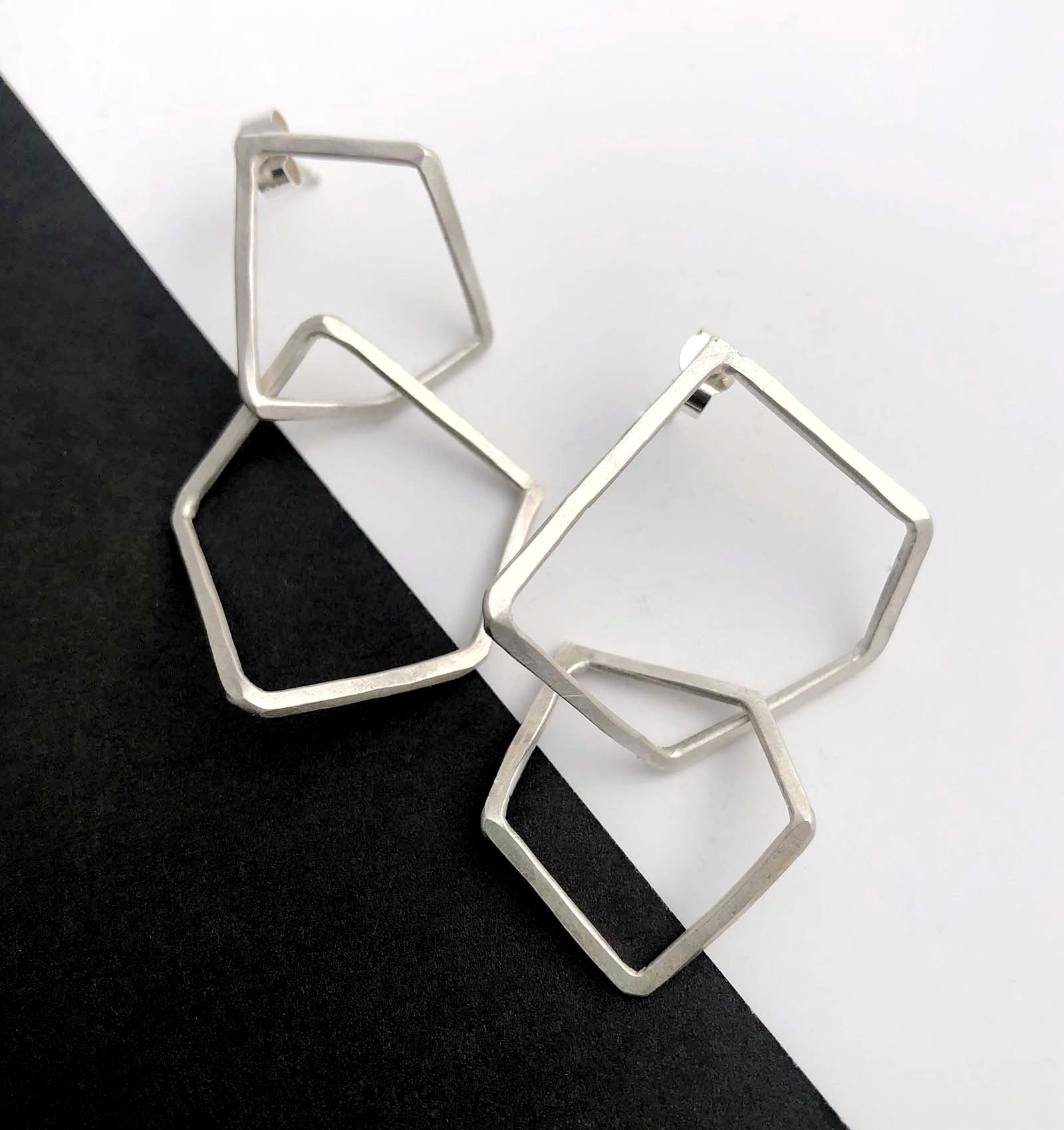 'Penta Geo Drop' recycled silver dangle earrings - Plum & Belle
