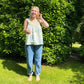 Krista top in blue toile and stripe - Plum & Belle