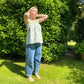 Krista top in blue toile and stripe - Plum & Belle