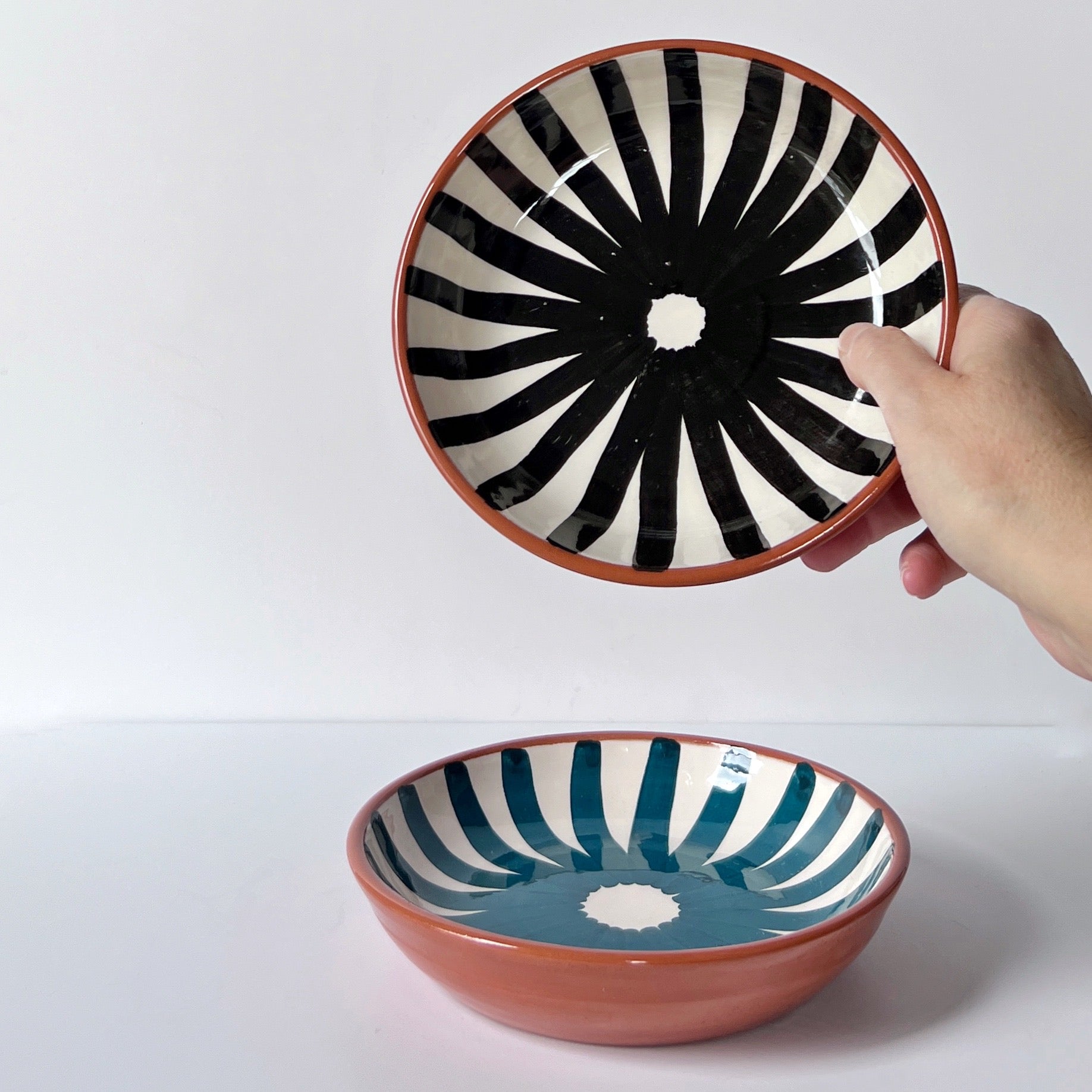 Terracotta bowl in ray, dash and stripe designs casa Cubista - Plum & Belle