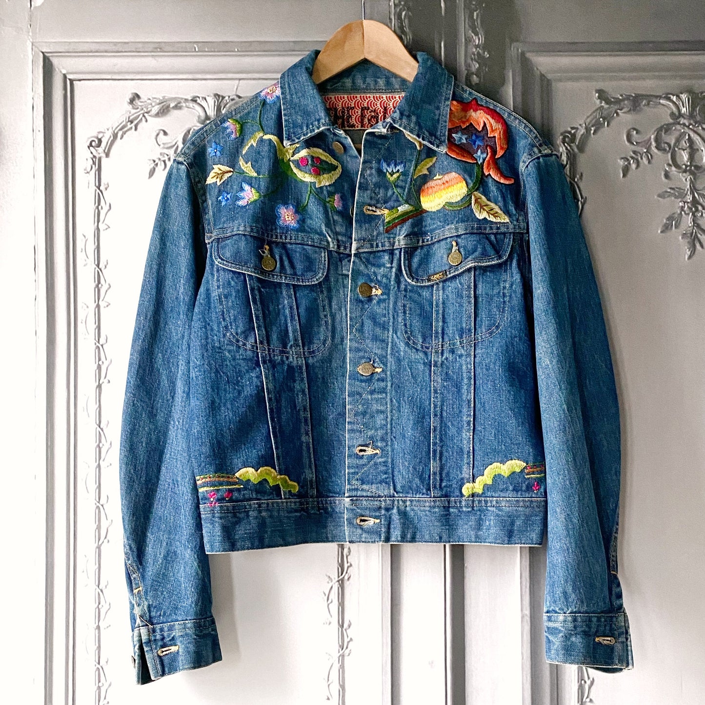 Tropical Flora embroidered vintage denim jacket - Plum & Belle