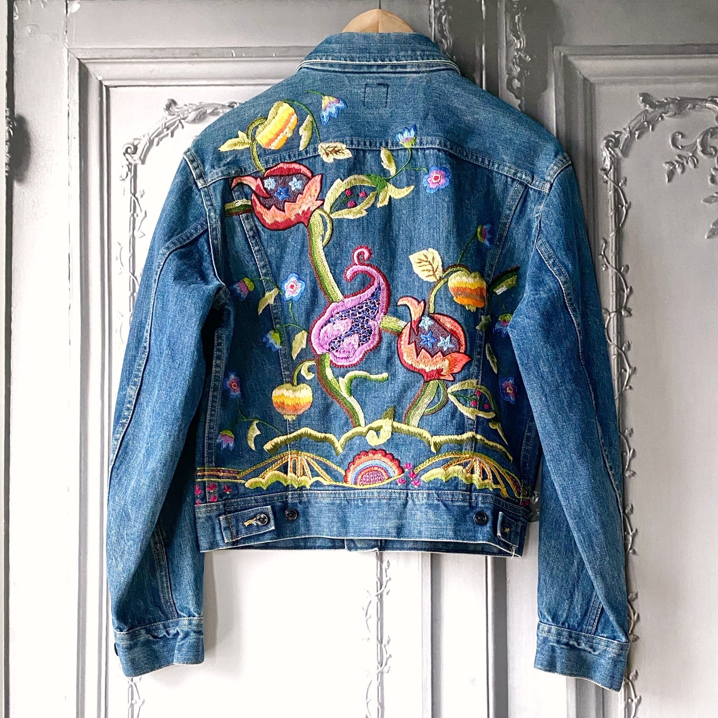 Tropical Flora embroidered vintage denim jacket - Plum & Belle