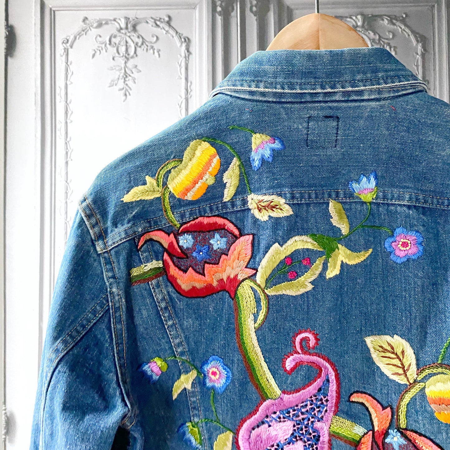 Tropical Flora embroidered vintage denim jacket - Plum & Belle