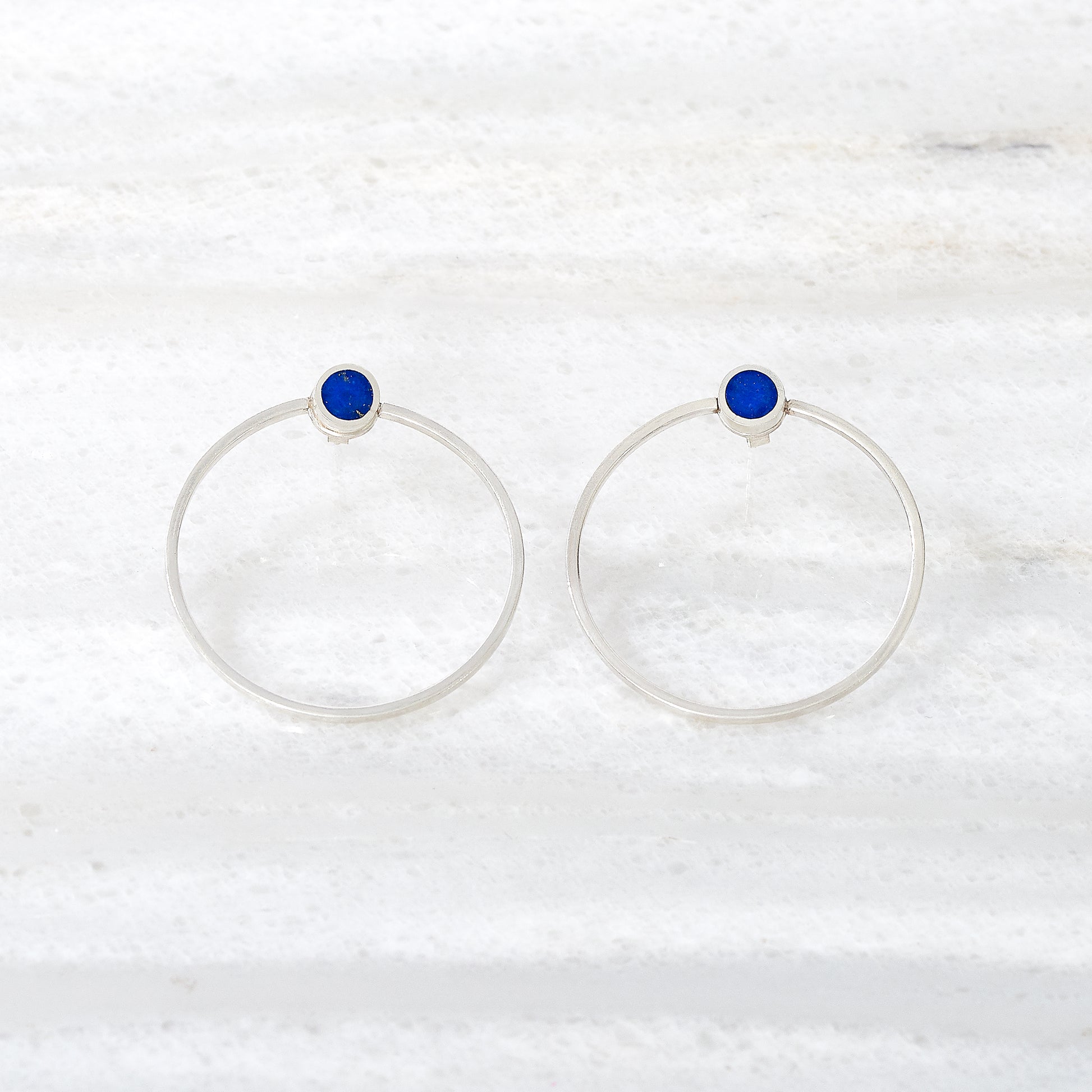 Stud hoop earrings, silver with lapis - Plum & Belle