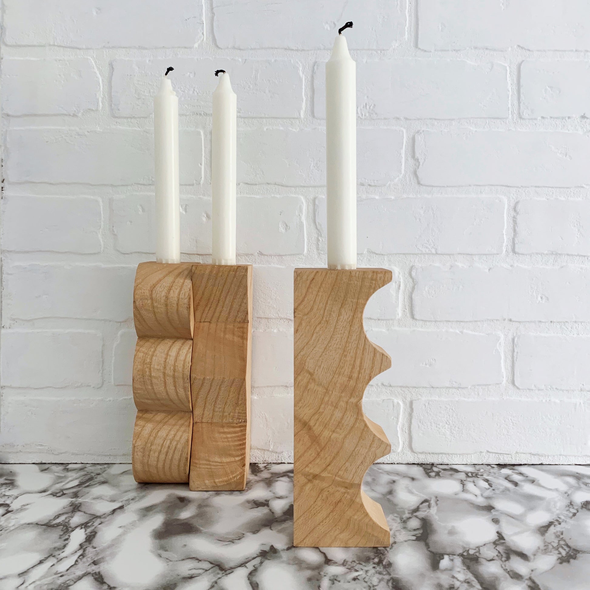 Reverse Bump natural chestnut wood candleholder Casa Cubista - Plum & Belle