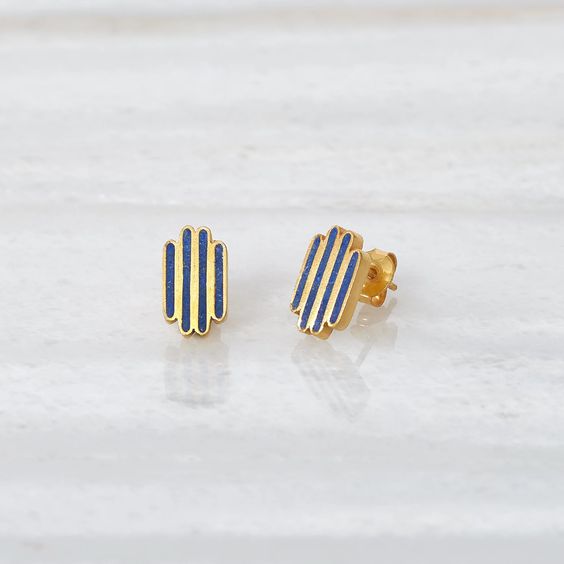 Four Rivers stud earrings, lapis lazuli and gold earrings Ishkar   
