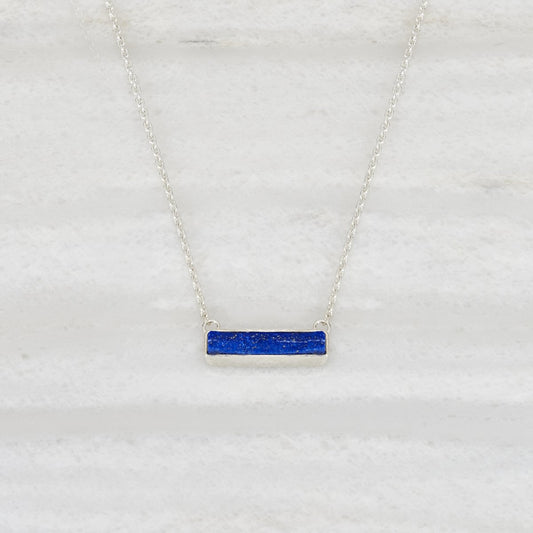 Hewn Lapis pendant, silver necklace Ishkar - Plum & Belle