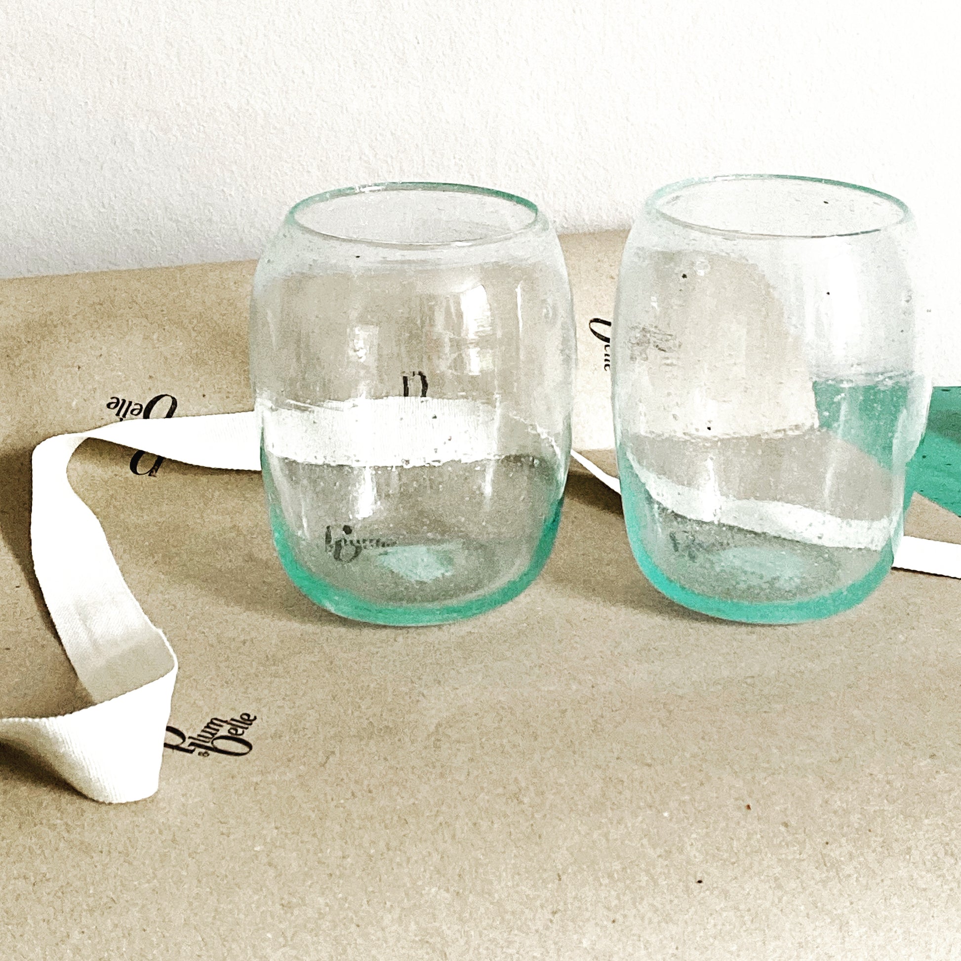 Pair of aqua colour handblown tumblers, Ishkar - Plum & Belle
