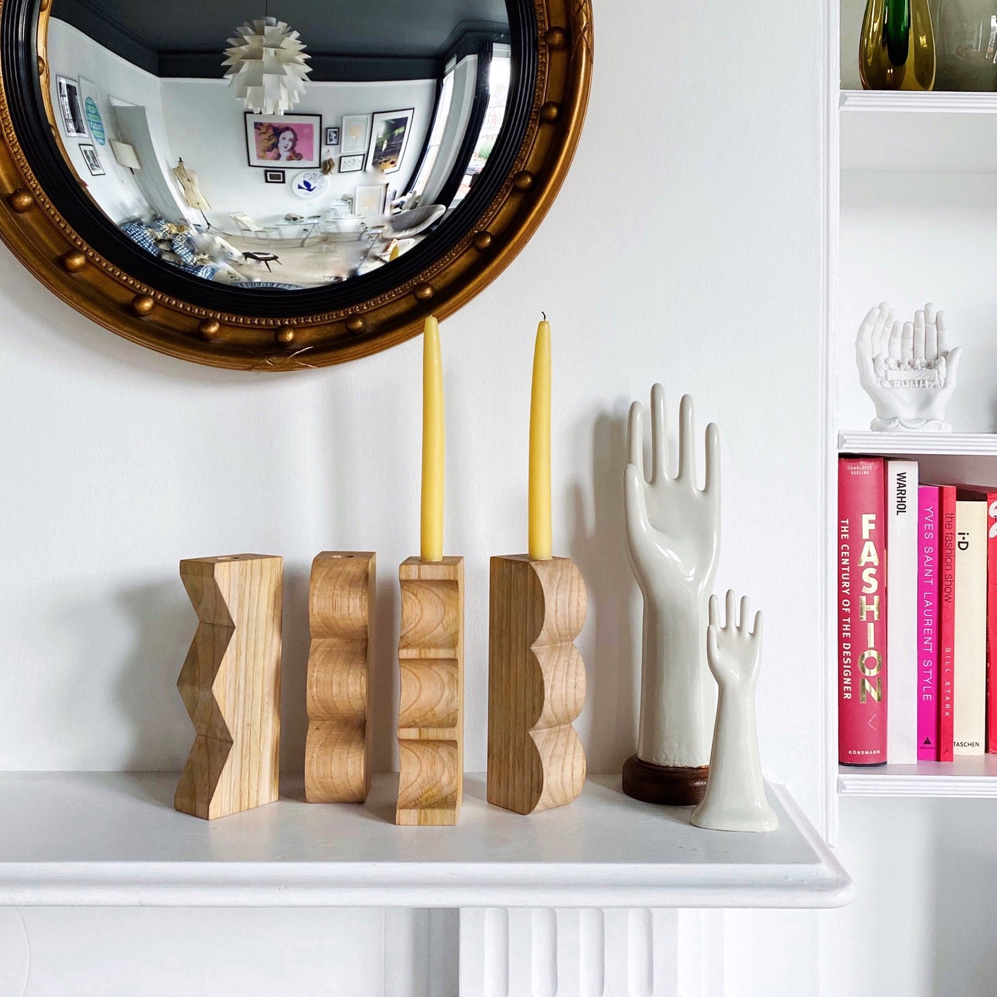 Zig-zag natural chestnut wood candleholder - Plum & Belle