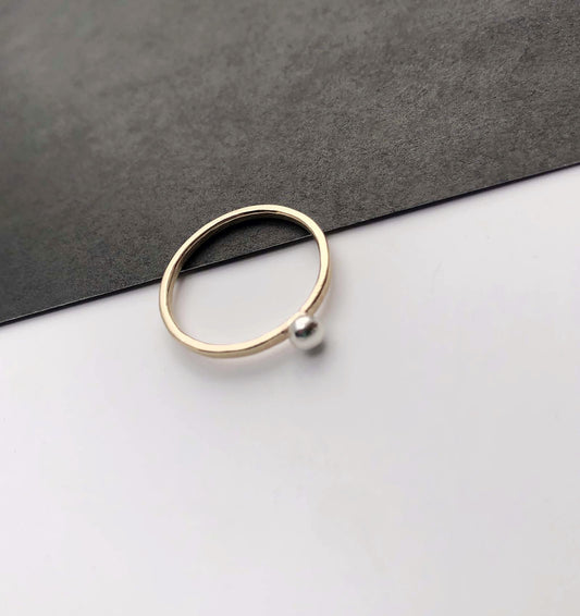 'Neo Deco' 9ct gold band with recycled silver bead - Plum & Belle